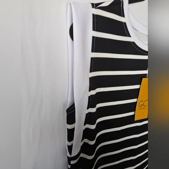 Grecerelle Black & White Striped Maxi Dress Pockets Slit Minimalist Clean Girl - Picture 4 of 14